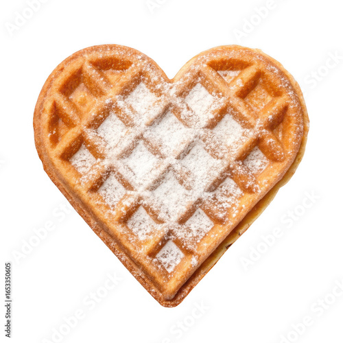 Heart waffle dusted with sugar isolated on transparent background