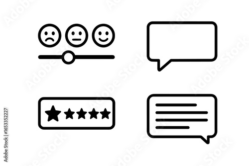Emoticons and star ratings with speech bubbles: user feedback icons collection