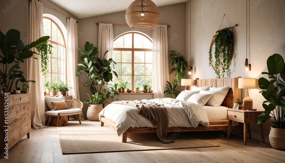 Fototapeta premium A cozy, sun-drenched bedroom