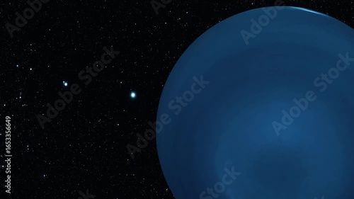 Neptune Blue 3d Planet in Starry Space, Rotated 3d Neptune Planet
