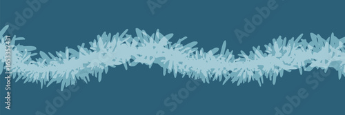A light blue spiky line curves across a dark blue background creating a wintery abstract illustration