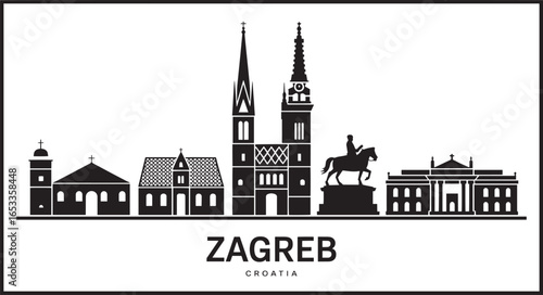 Zagreb Croatia Skyline Silhouette Vector Illustration with Cityscape Landmarks and Buildings