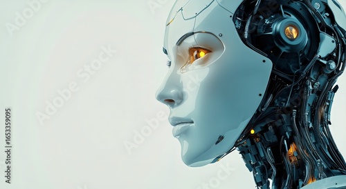Futuristic Humanoid Robot With Glowing Eyes Showcases Advanced Technology and...