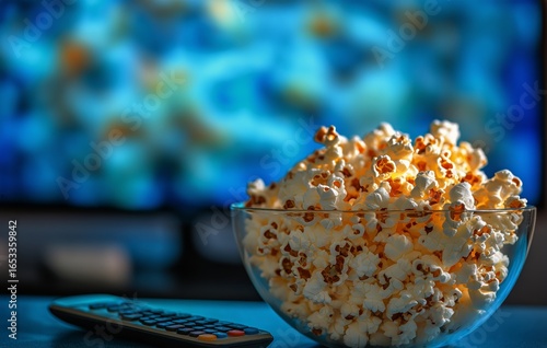 Enjoying a Cozy Movie Night With Popcorn and a Remote Control in the Living Room