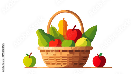 Apples and Pears Overflowing from Wicker Basket

