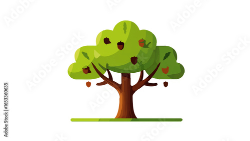 Cocoa Tree with Ripe Pods on White Background

