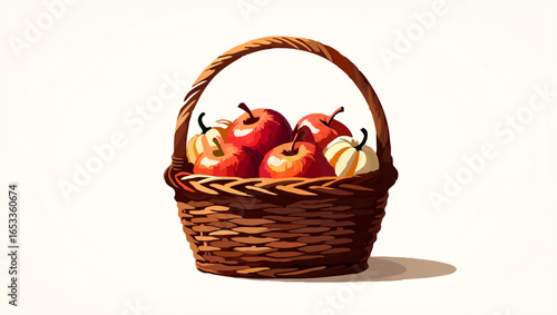 Apples and Pears Overflowing from Wicker Basket

