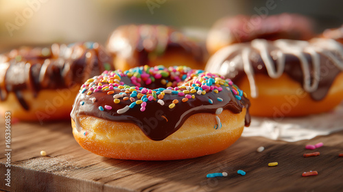 Delicious Doughnuts with Colorful Flavors and Toppings, Assorted Donuts Background, Variety of Doughnuts in Different Flavors and Colors, Sweet Donuts in Multiple Flavors, Glazes, and Toppings
