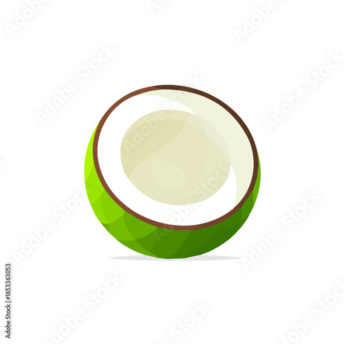 My Flat modern vector design showing a coconut half, simple minimal 2D plant icon, isolated on a white background.