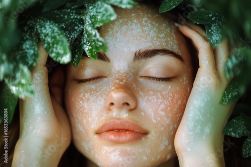 Natural Skincare Treatment Outdoors With Woman Relaxing Among Greenery