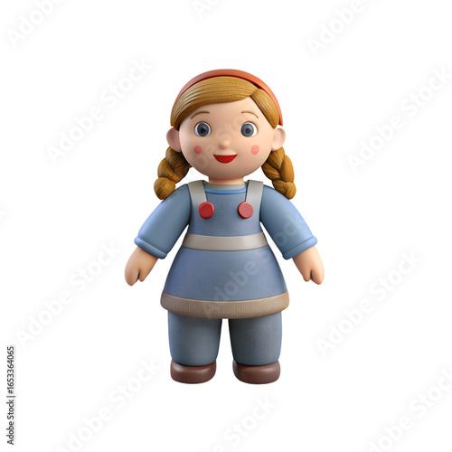 Classic Cloth Rag Doll Full Body 3D PNG Transparent Background
