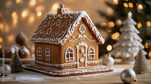 Creative Display of a Gingerbread House Decorated for the Holiday Season With...