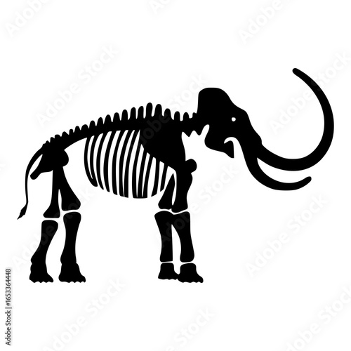 Mammoth Skeleton Silhouette: A striking monochrome illustration of a mammoth skeleton, conveying an aura of history, paleontology, and the majesty of prehistoric creatures.