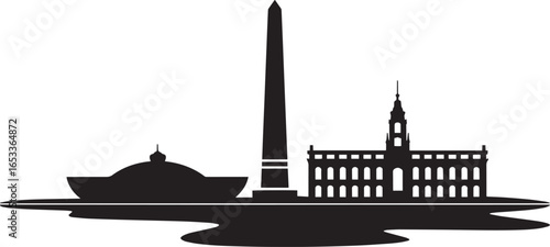 Buenos Aires Argentina Skyline Silhouette Vector Illustration with Obelisco Landmark