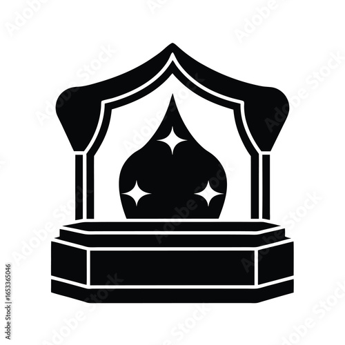 Vector art of black and icon of a stage with a sparkling object and decorative elements, isolated