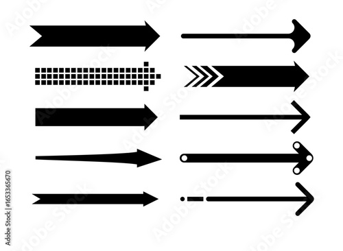 Set of vector thin long arrows pointing to the right. vector direction