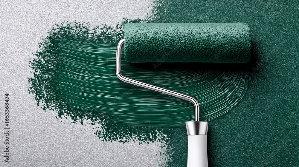 Obraz premium Walls change with a fresh coat of deep green paint in renovation