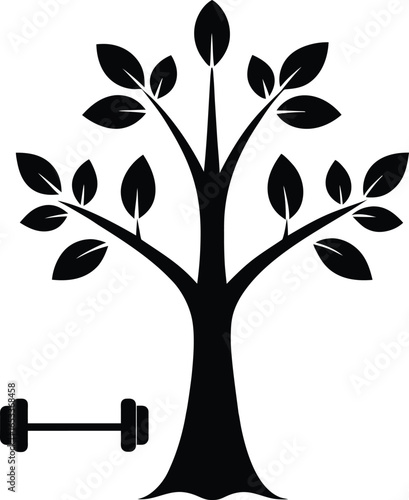 Silhouette of a healthy tree with a dumbbell isolated on white background