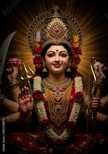 Wallpaper Mural Divine Durga Idol With Golden Crown And Radiant Aura Torontodigital.ca
