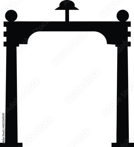 Ornate architectural archway silhouette isolated on white background
