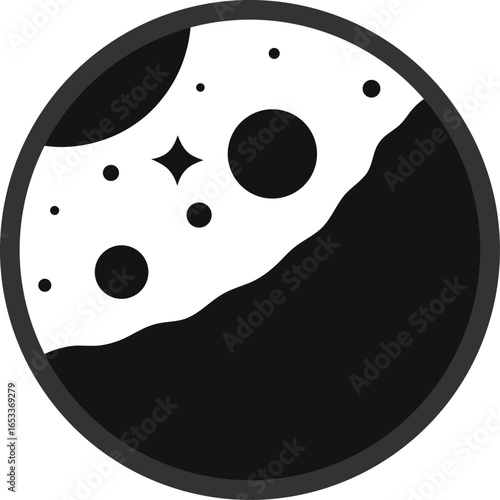 Stylized moon crater silhouette isolated on white background
