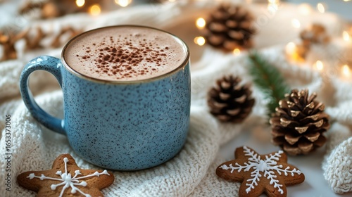 Cozy Hot Chocolate With Cookies and Pine Cones for a Winter Celebration