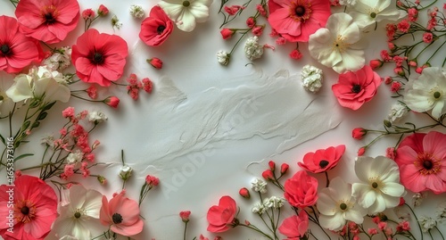 Floral Arrangement With Vibrant Flowers and Delicate Textures on a White Back...