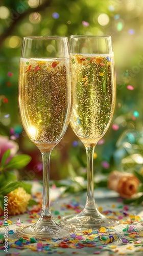 Celebration With Sparkling Drinks in Outdoor Garden During Sunny Afternoon