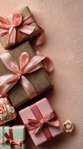 Gift Boxes Arranged on a Soft Pink Background for a Celebration or Special Oc...