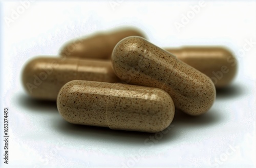 Capsules Resting on a Flat Surface With a Focus on Their Textured Appearance ...