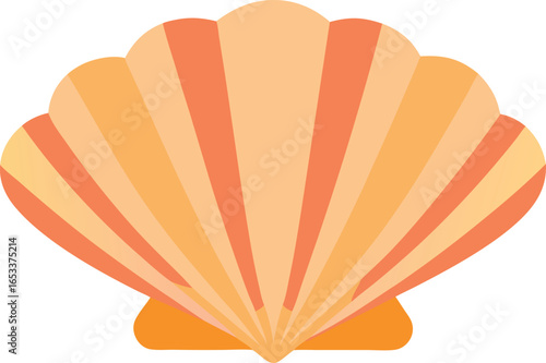 Orange and Yellow Striped Scallop Shell on Black Background seashell marine