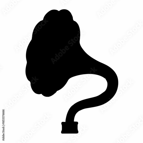 Black Gramophone Horn Silhouette – Minimalist Vector Icon Representing Vintage Audio, Music History, and Retro Sound Equipment