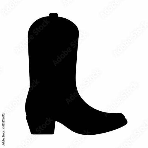 Black Cowboy Boot Silhouette – Minimalist Vector Icon Representing Western Footwear, Cowboy Culture, and Country Fashion