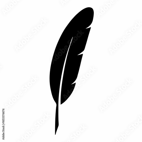 Black Feather Silhouette – Minimalist Vector Icon Representing Writing, Creativity, Literature, and Quill Design