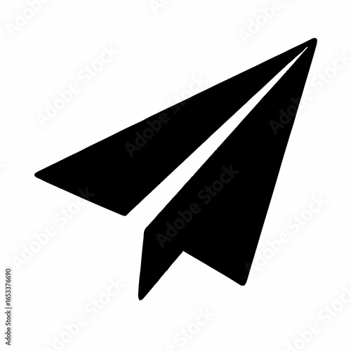 Black Paper Airplane Silhouette – Minimalist Vector Icon Representing Messaging, Flight, and Creativity