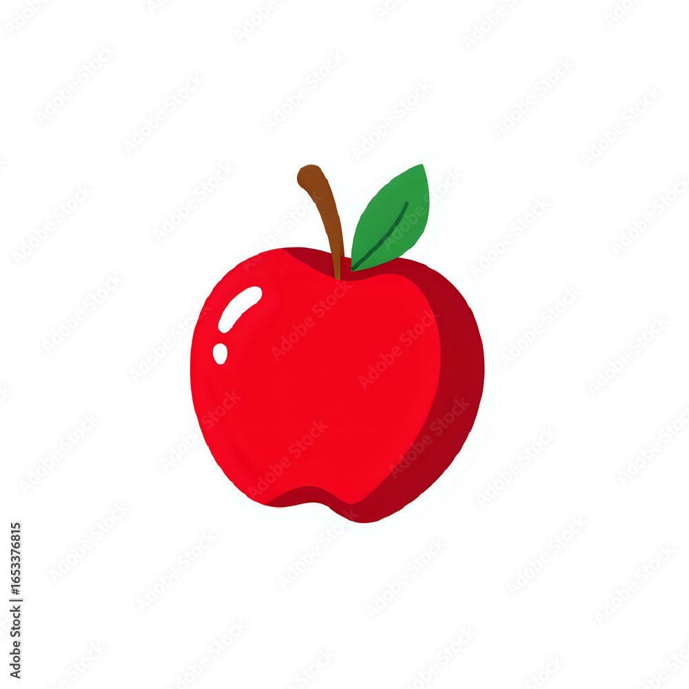 Fototapeta premium A vibrant red apple with a green leaf and stem