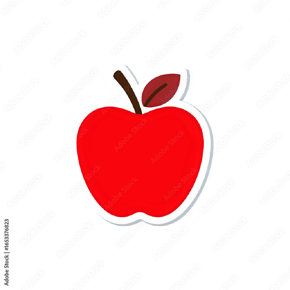 Obraz premium Simple red apple icon with stem and leaf