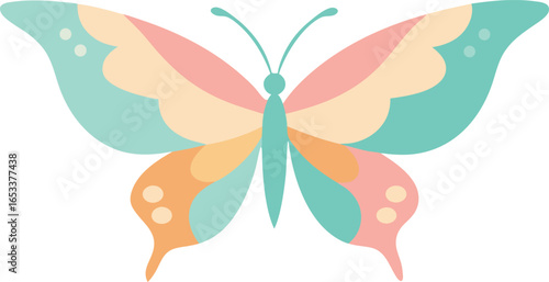Stylized Butterfly with Pastel Wings on Black Background insect flying