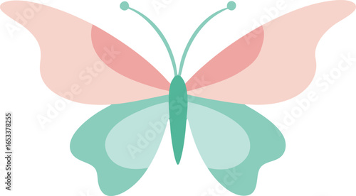 Stylized Pink and Teal Butterfly with Delicate Wings and Antennae insect flying
