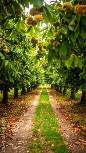A pathway through chestnut trees