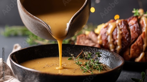 Pouring Gravy over Dish - Culinary Delight