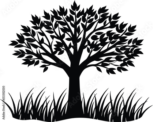 Grass Under Tree Shadow Silhouette | Tree Shadow Grass Vector Illustration