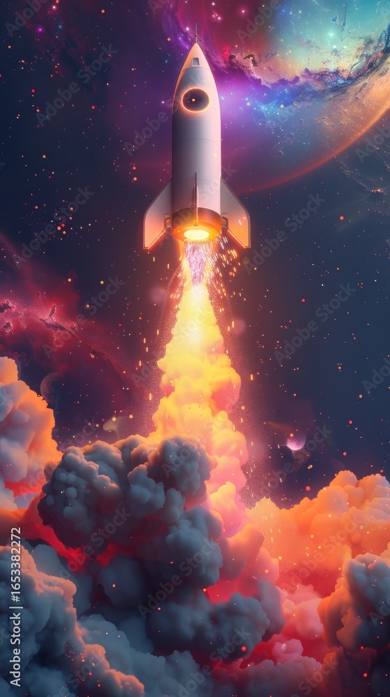 Fototapeta premium Rocket Launch into Cosmic Depths