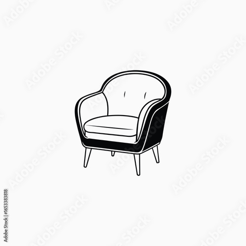 Outline drawing of a comfortable armchair on a white background