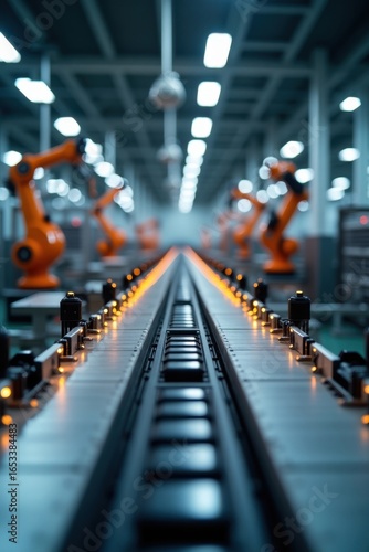 Automated Factory Assembly Line with Robotic Arms and Conveyor Belt System