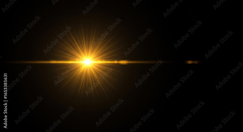 Fototapeta premium Golden Sunburst: A radiant burst of golden light, emanating from a singular source against the deep, dark backdrop, creating an ethereal spectacle of brilliance.