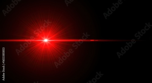 Red Lens Flare: A radiant red lens flare pierces through a dark backdrop, creating a dramatic interplay of light and shadow. The abstract composition evokes a sense of energy and cosmic beauty.