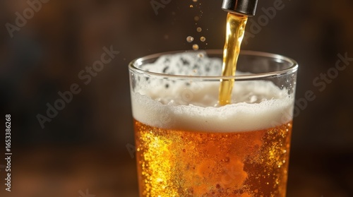 Wallpaper Mural Golden lager streams from a tap into a clear pint glass with thick creamy foam, cold condensation and bubbles rising, refreshing pub beverage
 Torontodigital.ca