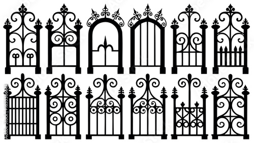 Collection of twenty ornate black wrought iron gate designs decorative