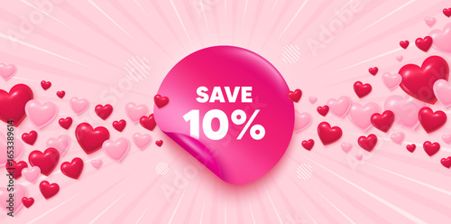 Discount sticker love banner. Sunburst ray background. Save 10 percent off tag. Sale Discount offer price sign. Special offer symbol. Valentines day greeting card. Promo background. Vector